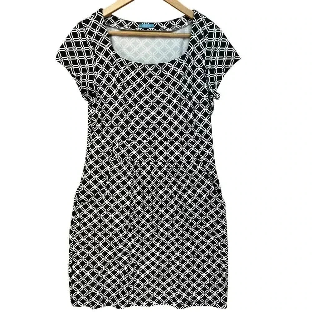J. McLaughlin‎ Women’s Black White Geometric Capped Sleeve Above Knee Dress M